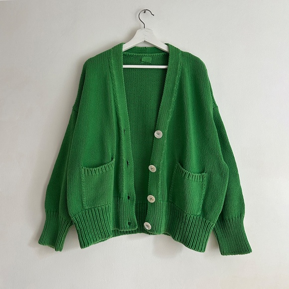 babaà no 16 cotton cardigan boxy sweater fern green babaa no16 22 one size O/S - Picture 8 of 14